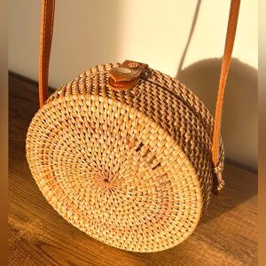 Round Bamboo Leather Crossbody Bag ATA Bali Jevalu